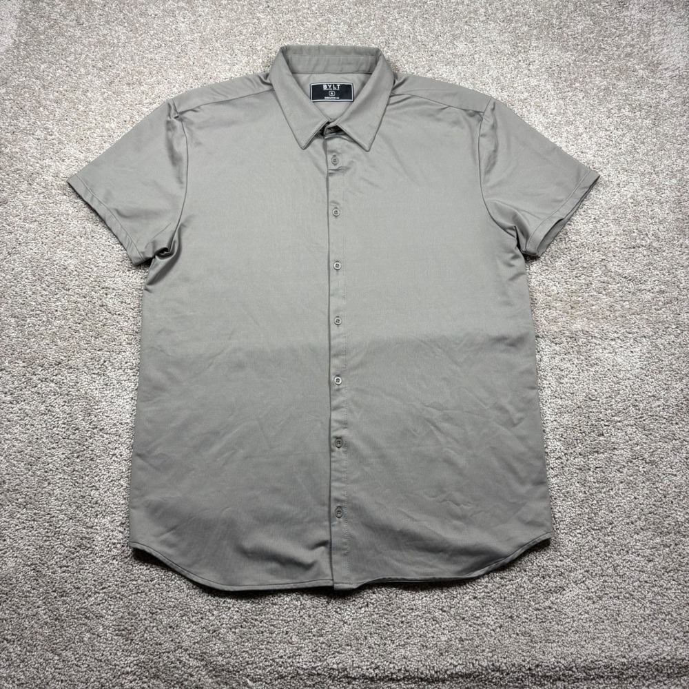 BYLT Premium Basics Executive Fit Short Sleeve Button Down Shirt Gray Mens XL